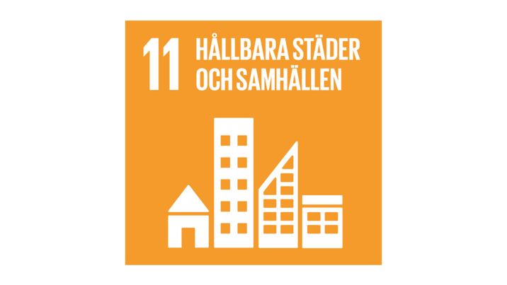 Symbol för FN:s hållbarhetsmål 11 – Hållbara städer och samhällen.